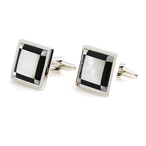 Peluche Perfect Fusion of Natural Mother of Pearl Stone (Semi-precious) & Onyx Cufflinks for Men (B01BOM2TU6) Amazon Price History, Amazon Price Tracker