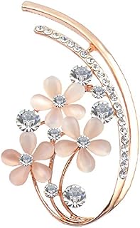 FENGJI Full Rhinestone Five Flower Opal Brooches for Women Vintage Clothing Decoration Jewellery Crystal Brooch Pins (Gold,Silver)