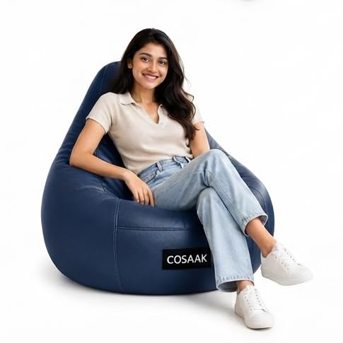Image of XXL Teardrop Leatherette Bean Bag Chair Cover Without Beans, Livingroom, Bedroom, Garden, use for Indoor Gaming and Reading Chair, (Navy, XXL, Solid)