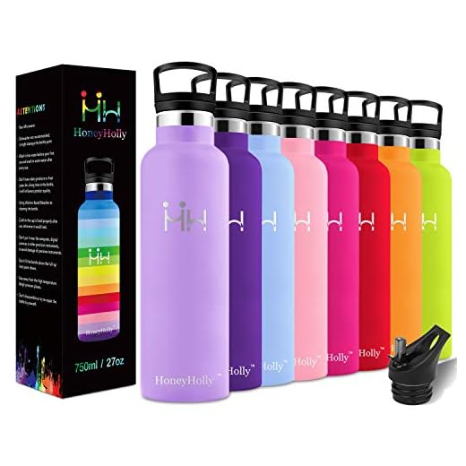 HoneyHolly Botella de Agua Acero Inoxidable 600ml, Aislamiento de Vacío de Doble Pared, Botellas de Frío/Caliente, sin bpa Botella Reutilizable para niños Sport Gimnasio Trekking Bicicleta