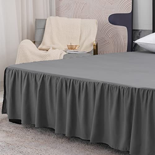Image of Bed Skirt Full Size 18 Inch Drop Ruffled Bed Skirt with Split Corners | Bed Skirt with Platform, Soft and Stylish 100% Microfiber, Grey