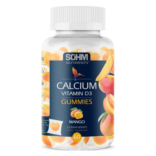 SOHM Vitamin D3 600 IU Calcium 50 mg Gummies 60 Count Improves Lubrication Between Joints Regulates Bone Health -Calcium Gummies for Adults - Vegetarian