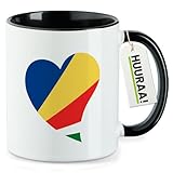 Huuraa Kaffeetasse Seychellen Flagge Herz 330ml Schwarz Keramik Kaffeebecher Geschenkidee