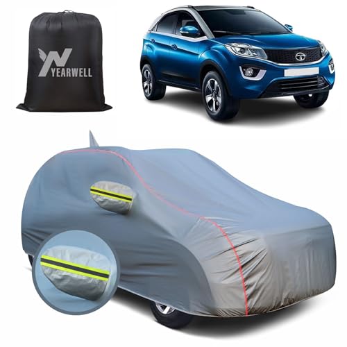 Image of Car Body Cover for Tata Nexon (2017 to 2022), 100% Waterproof, Heat-Resistant with Mirror & Antenna Pockets, Soft Cotton Lining, Triple Stitched, Green Reflector (Metallic Grey)