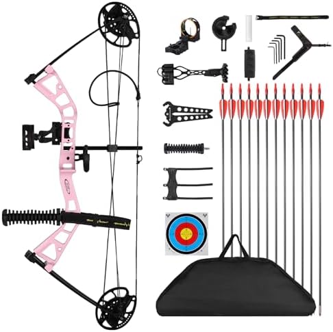 MOTION ZEUS Junior Compounnd Bow Set for Youth & Kids,Beginners and Women Bow Draw Length 16″-28″,Draw Weight 10-40Lbs,290fps，Adjustable