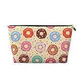 Donut Print No.9040 - Bolsa de maquillaje, bolsas de cosméticos, bolsa de aseo de viaje, bolsa de maquillaje para mujeres, organizador de bolsa de maquillaje de cuero, bonita bolsa de maquillaje, Gold