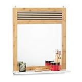 Relaxdays, Natur/weiß Badspiegel mit Ablage, verzierter Wandspiegel, Bambus Badezimmerspiegel HBT: 61 x 53 x 15 cm, Spiegelglas, Standard