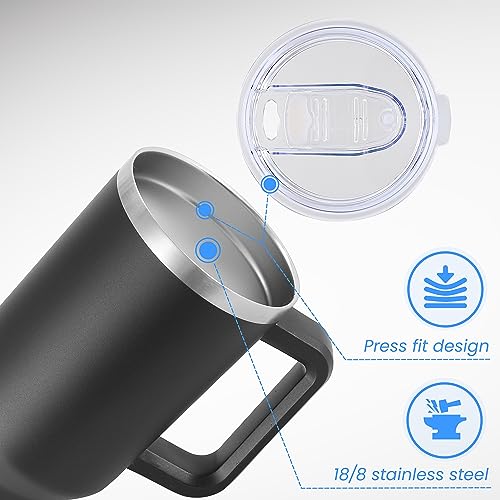 DOMICARE 40 oz Tumbler with Handle and Straw, Stainless Steel Tumbler with Lid and Straw, Reusable Vacuum Insulated Cup, Travel Coffee Mug, Black, 4Pack - Thumbnail 3
