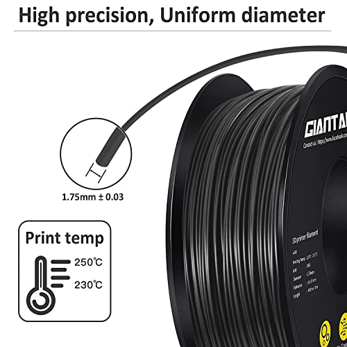 GIANTARM ABS+ Filament 1.75mm, 3D Drucker Filament 1KG 1 Spule, Durchmessertoleranz +/- 0.02mm, ABS Schwarz – Bild 3