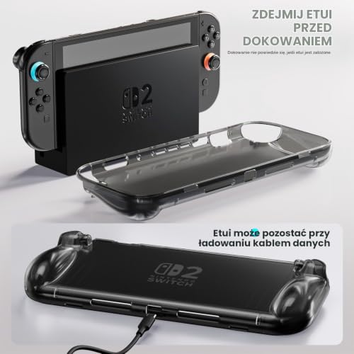 ProCase Etui do Nintendo Switch 2 2025, odporne na zarysowania i uderzenia etui ochronne z ergonomicznym uchwytem – czarne, przezroczyste