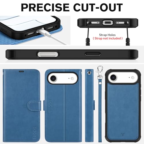 TUCCH Detachable Case Wallet for iPhone Air (6.5") 2025, Wrist Strap | 4 Card Slots RFID Blocking | Wireless Charging | Stand | 2-in-1 Magnetic | PU Leather | Shockproof Folio Cover | Light Blue by TUCCH - Image 8