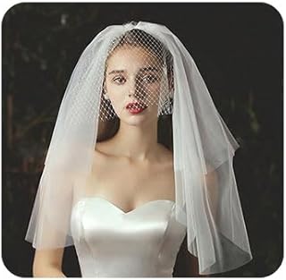2 Tier Short Wedding Veil Bridal Veils with Mesh Overlay Bachelorette Party Veils for Women Wedding