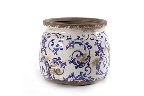  GICOS IMPORT EXPORT SRL Vaso in Ceramica Tondo 16 * 16 * 13 cm Colore Blu Anticato schabby Chic casa Giardino EXC-743979