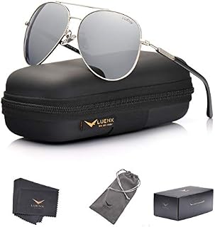 LUENX Aviator Sunglasses Mens Womens Polarized Mirror - Silver Lens Silver Metal Frame