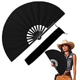 Onekka 13 Inch Large Rave Fan & Clack Fan for Line Dancing - Folding Hand Fan with UV Glow for Boots on The Ground, Performance, Wedding, Party - Portable Handheld Fan for Women & Men