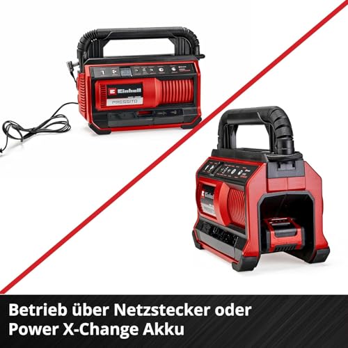 Einhell Hybrid-Kompressor PRESSITO 18/25 Hybrid Power X-Change (18 V, Betrieb mit Stromkabel oder Akku, max. 11 bar, inkl. 4-tlg. Adapter-Set & 2 Schläuchen, ohne Akku)