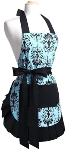 G2PLUS Mothers Aprons for Women with Pockets, Extra Long Ties, Vintage Damask Apron, Perfect for Kitchen Cooking, Baking and Gardening, 29 x 21 - inch (Adult Women)