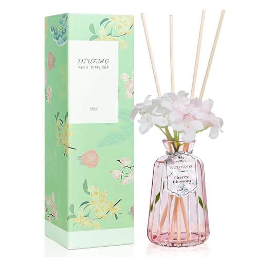 DIUFJAG 180ml - Cherry Blossom Fleur de Cerisier Bâtonnets Parfumés Diffuseur de Parfum Maison avec 8 Bâtonnets,Reed Diffuser Pr Chambre,Salon,Salle de...