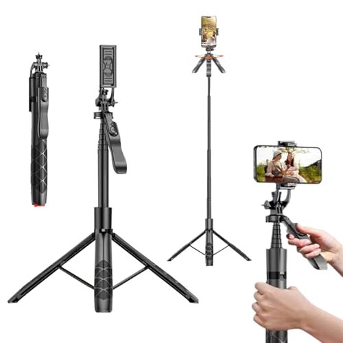 Kratos K16 70 inch / 180 CM Long Selfie Stick, Pop Up Auto Open Tripod 360° Rotatable, Long Extendable Bluetooth Mobile Tripod with 1/4" Screw for Mobile Phone Camera Gopro Vlogging YouTube Travel