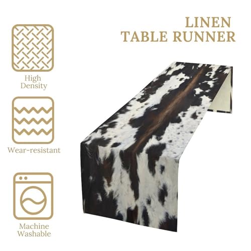 Cow Skin Print Table Runner, Rustic Cottage Country Farmhouse Animal Fur Skin Western Style Black Cowhide Print Dinner Runner for Home Kitchen Dining Table Decoration 13"x120" by SHElifestyle - Used condition - Image 4