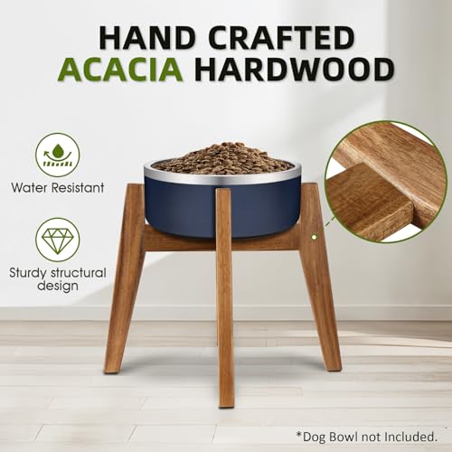 RAINBLELAND Elevated Dog Bowl Stand for Medium & Large Dogs, 11\" Tall Raised Dog Bowl Stand Fits Up to 9\" Bowls, Solid Acacia Wood Dog Bowl Holder, Single Elevated Dog Feeding Station (Stand Only) - Thumbnail 7