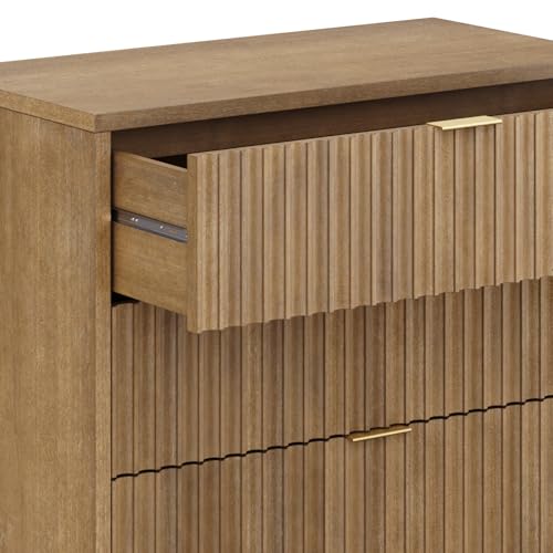 Image of Nathan James Jasper Mid Century Modern 3-Drawer Dresser with Solid Wood Frame, Fluted Dresser for Nursery or Small Drawer for Bedroom, Light Brown