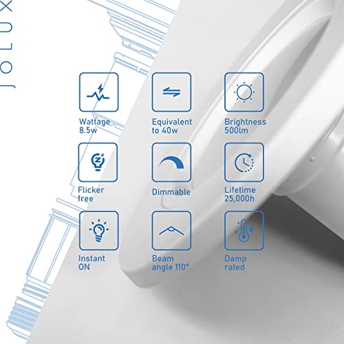 Jolux 4 Inch Led Can Lights Adjustable Recessed Retrofit Downlight, Etl Damp Rated Replacement Conversion Kit, 8.5W=40W, 5000K Daylight, 500Lm, Dimmable, Flat Trim, E26 Base, Easy Installation, 4-Pack #TOP2