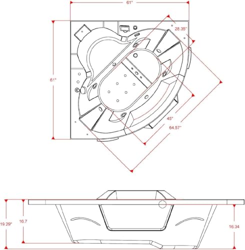 ARIEL 61\" Trapezoid Whirlpool Bathtub with 14 Hydro Jets, Two-Person Corner Tub with Water and Air Bubble Jets, Pneumatic Controls, Anti-Scald Faucet, Waterfall & Chrome Fixtures