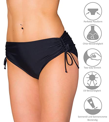 Aquarti Bikinihose Damen mit Raffung- Bikinihosen für Damen mit Bindebändern, schnelltrocknend, Farbe: Schwarz, Größe: 40-4