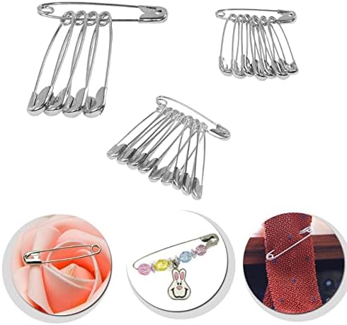 55 Safety Pins, Assorted Sizes, Stainless Steel Pin Kit, 55mm, 45mm, 37mm, 30mm, 18, Perfect for Securing Clothing, DIY Jewellery, Pinning & Hemming, Dressmaking and Sewing