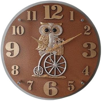 Radio Wave Wall Clock, Owl Riding Bicycle, Wall Clock, Stylish, Nordic Clock, Interior
