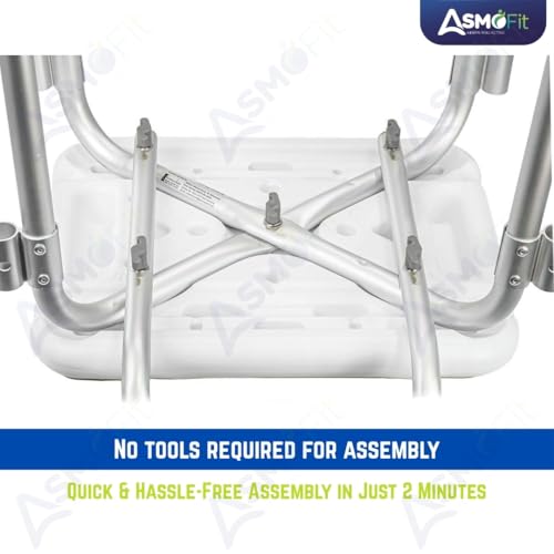 Image of Asmofit Shower Bench for Elderly,Senior Citizens and Patient with Padded Armrests and Back | Tool-Free Assembly BathChair with Anti-Slip Rubber Tips & Height Adjustable Shower Seat for Bathroom