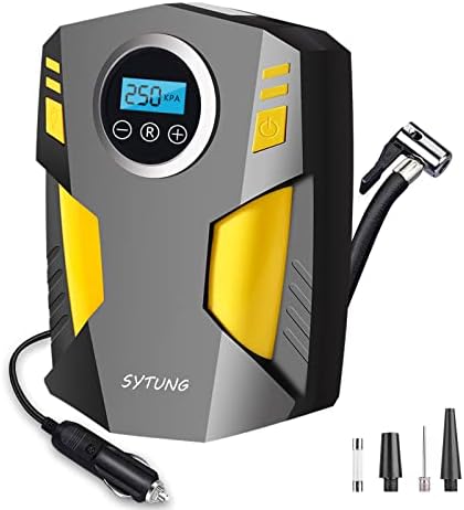 Digital Tyre Inflator, Portable Air Compressor Car Tyre Pump with 3 Nozzle Adaptors and Digital LED Light, 12V Rapid Tyre Inflator Air Compressor for Car Tires and Other Inflatables - View 3