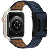 LUCO LAVAI for アップルウォッチ バンド メンズ 磁石 H型バックル 44mm 45mm 46mm 49mm 42mm コンパチブル Apple Watch バンド レザー ビジネス 革 交換ベルト SE3 SE2 SE/Series11/10/9/8/7/6/5/4/3に対応(49/46/45/44/42mm(Series 3)、ダークブルー&スターライト)