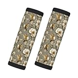 2 Pcs Luggage Handle Wraps for Suitcase - Fashion White Flower Gold Hummingbird Print Luggage Handle Covers, Suitcase Tags Identifiers for Suitcases, Travel Essentials for Flying Accessories