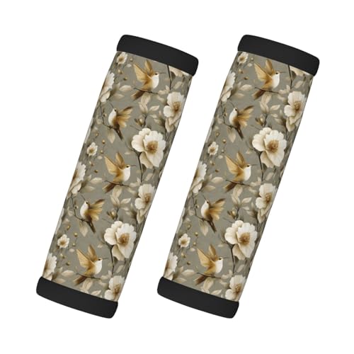 2 Pcs Luggage Handle Wraps for Suitcase - Fashion White Flower Gold Hummingbird Print Luggage Handle Covers, Suitcase Tags Identifiers for Suitcases, Travel Essentials for Flying Accessories