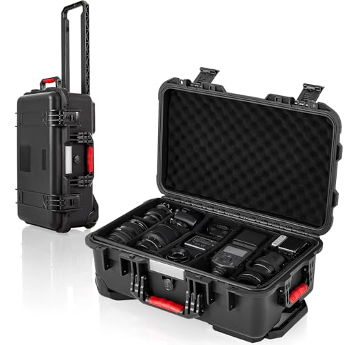 Relaxweex Rolling Camera Hard Case with Padded Dividers & Wheels Impact-resistant Hard Shell Travel Case for Cameras Lenses & Accessories(22 x 14 x 9 Inch Black)