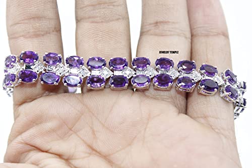 925 Silver Bracelet Bangle For Girls Woman Charm Amethyst 4X6 Mm #TOP6
