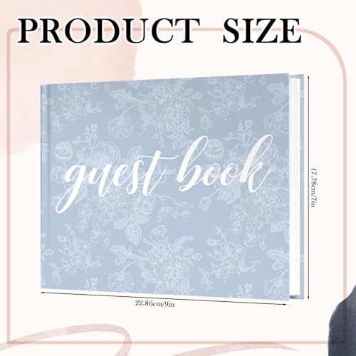 Image of Engrowtic 7 x 9 Inch Floral Guest Book with Pen, Hardcover, Blue