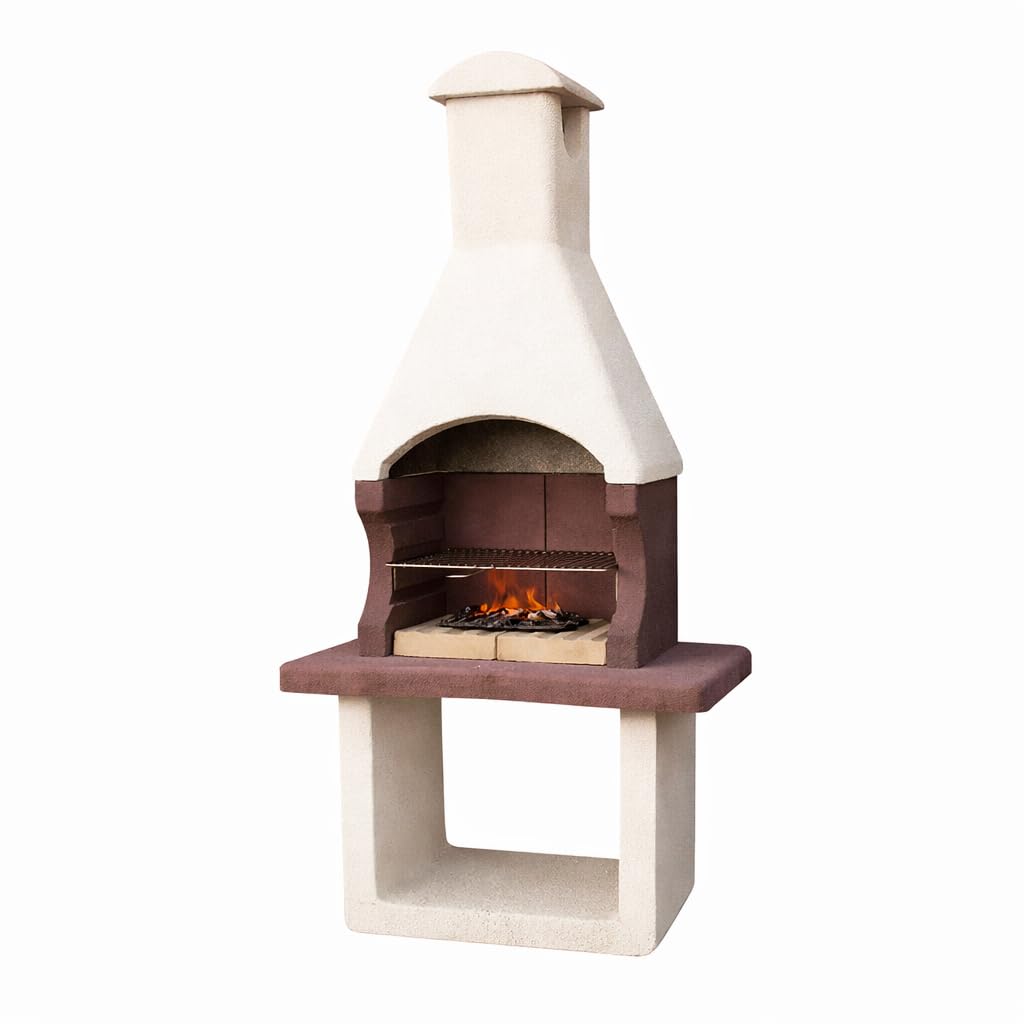 B.k. White Spring Masonry Charcoal Bbq - Stone Chimney Barbecue Garden Grill