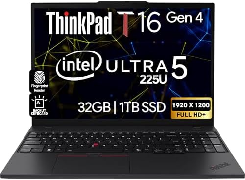 Oemgenuine Lenovo ThinkPad T16 Gen 4 16” WUXGA IPS Display, Intel Ultra 5-225U (Beats i7-1355U), 32GB DDR5, 1TB NVMe, Webcam, WiFi 6E + BT, RJ-45, Backlit KB, FP Reader, W11P, Business Laptop