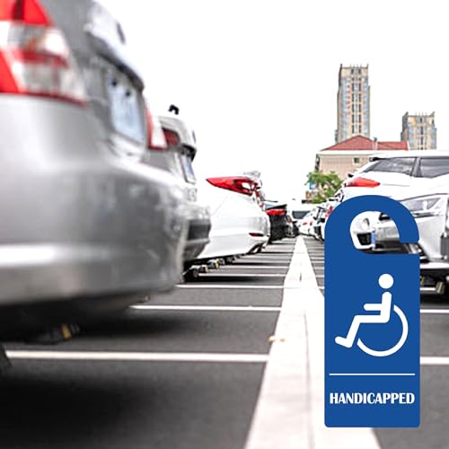 Handicap Parking Sign 3.5 x 8.5 Inch Parking Permit Safety Sign 2 Pcs Disabled Permit Hanger Tag Blue Disabled Wheelchair Symbol Sign