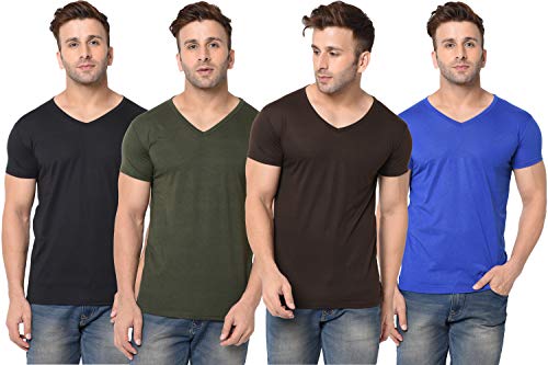 Image of JANGOBOY Men's Solid Half Sleeve V-Neck Cotton Blend T-Shirt