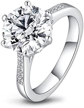 AINUOSHI 4ct Cubic Zirconia Ring for Women Round Brilliant Simulated Diamond Solitaire Wedding Engagement Sterling Silver Band