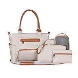 SONARIN Set de 7 Bolsa de Pañales para Bebés,Bolso Cambiador de Pañales Multifunción Bolsa Mamá Bolsa de Hombro Bolsa de Viaje para Pañales con Cambiador y Ganchos Carrito Bebé(Caqui)