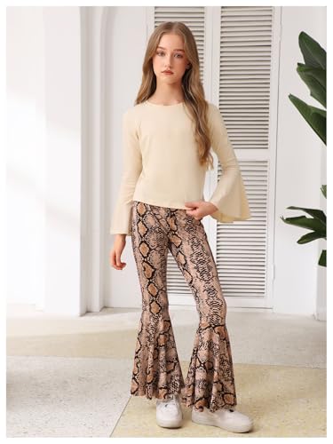 Image of WDIRARA Girl's 2 Piece Flounce Sleeve Top and Leopard Print Bell Leg Bottom Pants Set
