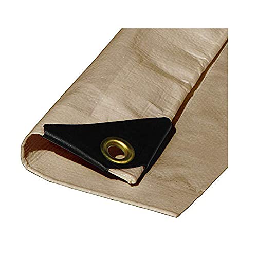 (Beige/Tan) Heavy Duty Premium Poly Tarp 12 Mil Thickness 3 Ply Coated Reinforced Canopy 6 oz 3 Layer (10'x10') Finished Size 9'.6 x 9'.6