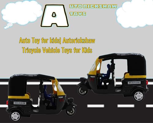 Image of NeoKiddo Toys Neoinsta Pull Back CNG Auto Rickshaw Toy for Kids | 3 Wheeler Autorickshaw Tricycle Vehicle With Driver (Black)