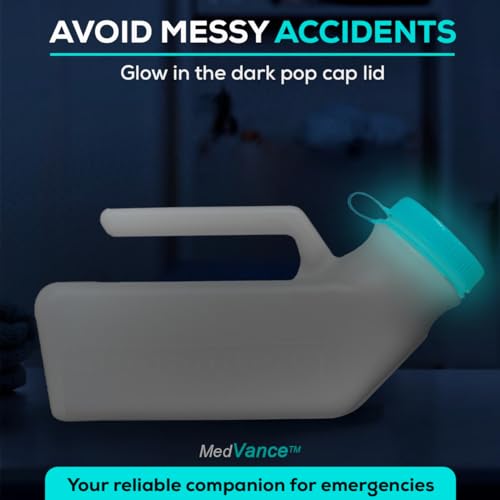 Medvance Urinals For Men 1000Ml With Glow In The Dark Spill Proof Pop Cap Lid, Plastic Pee Bottles For Men thumb #2