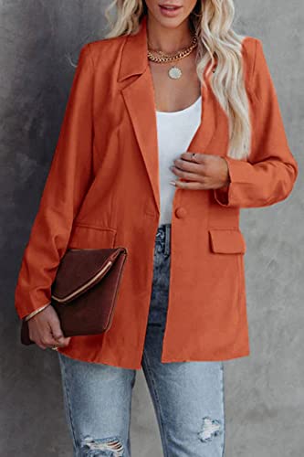 Prettygarden Women's Casual Blazers Long Sleeve Open Front Button Work Office Blazer Jackets With Pockets (Orange,Large) #TOP1